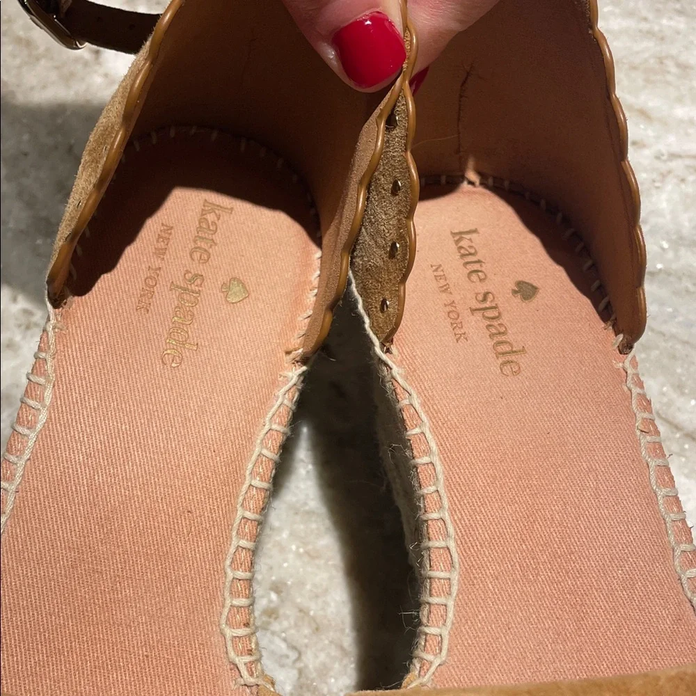 Kate Spade 8 Paloma Camel Tan Suede Studded Espadrille Wedges w/ Ankle Strap - Picture 2 of 9